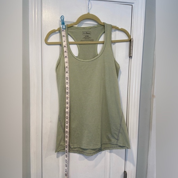 L.L. Bean Size S Green Gray Stripe Racerback Stretchy Pullover Athletic Top Logo - Picture 3 of 8